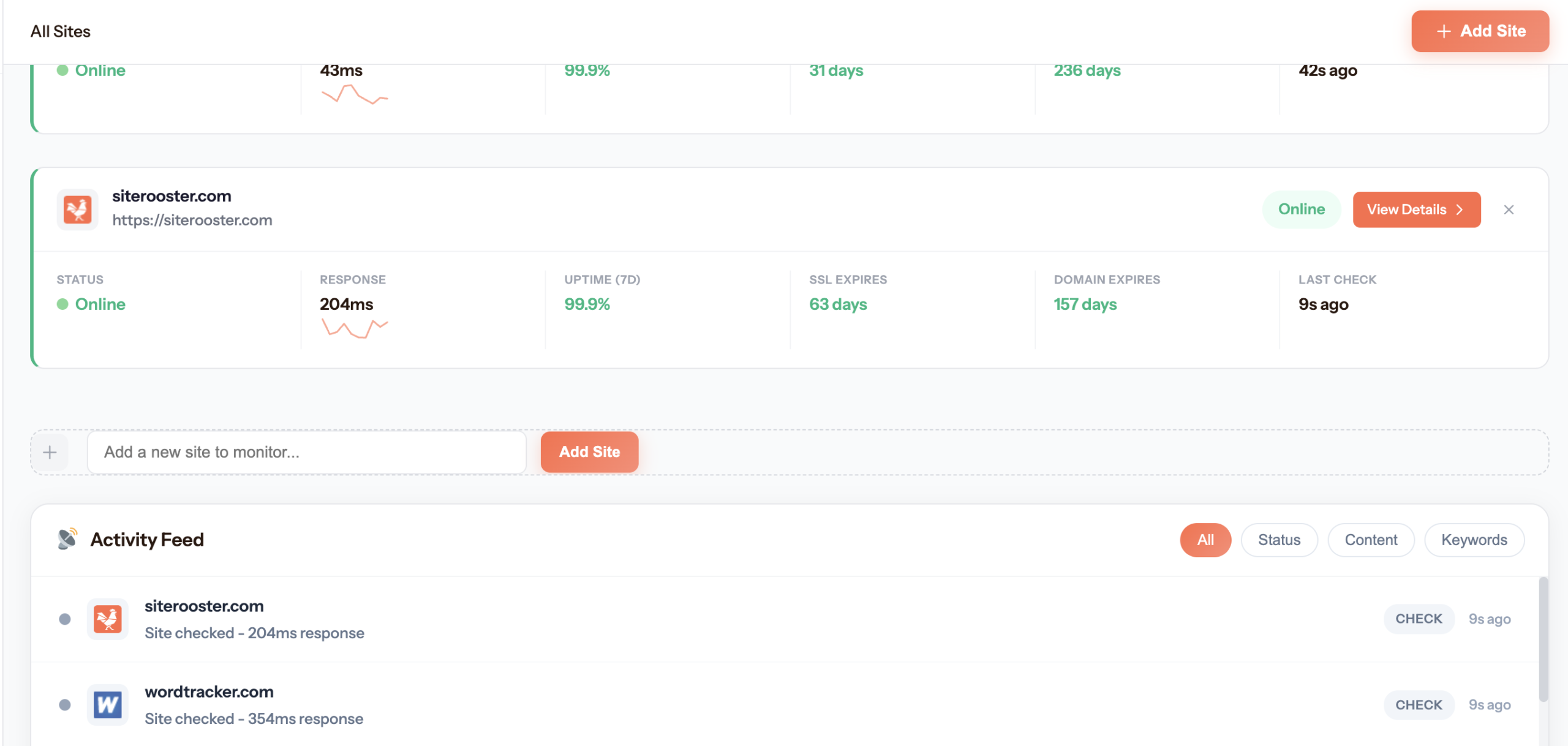 Adding a new site to SiteRooster