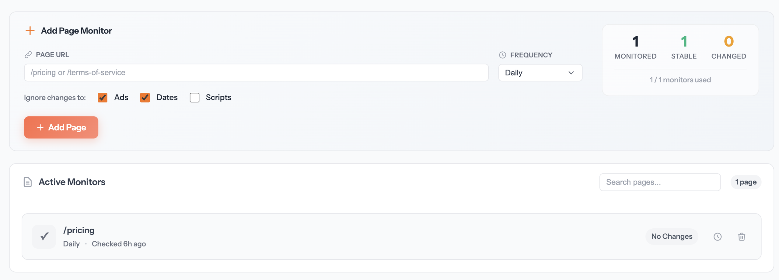 Page change monitors
