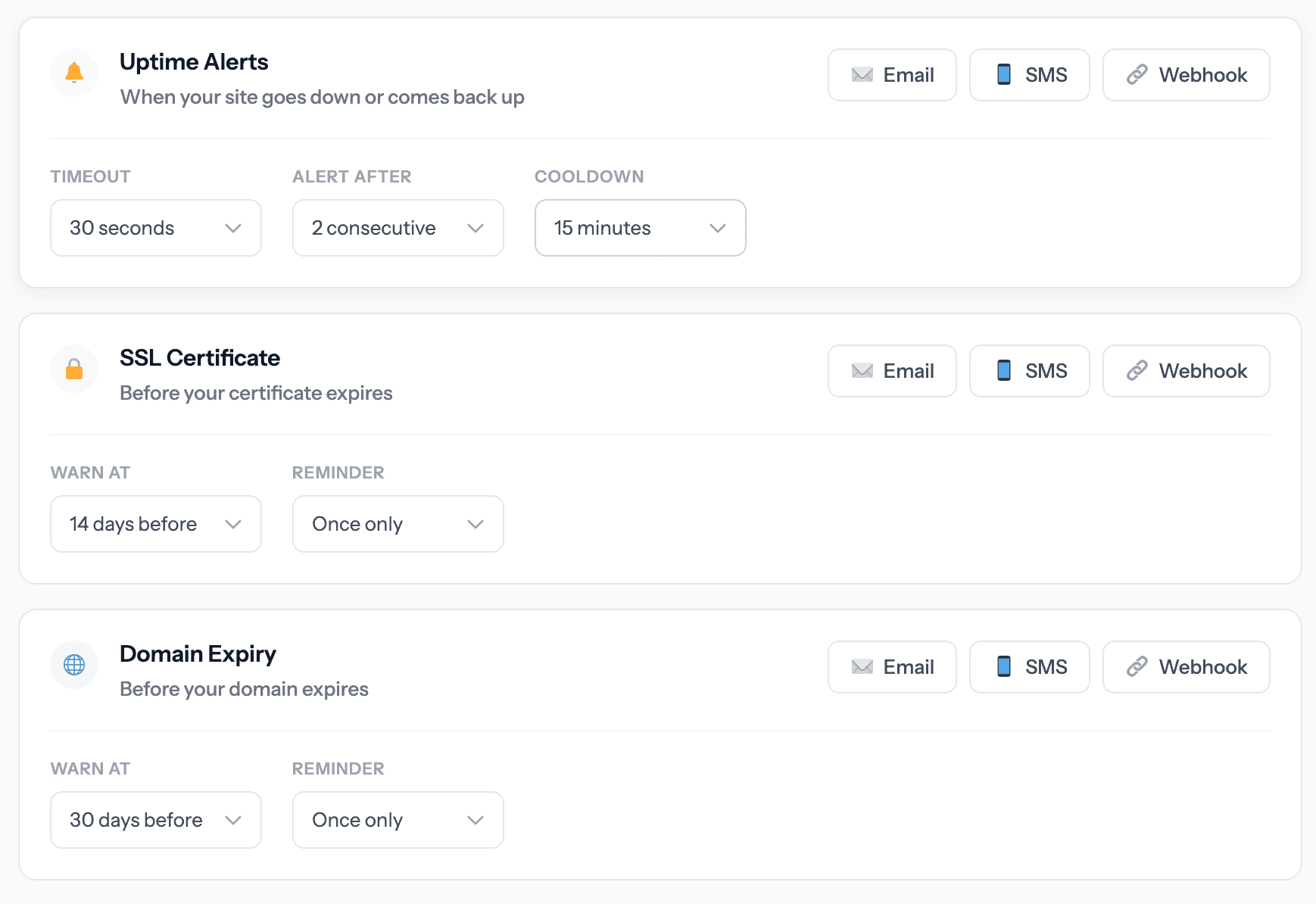 Server monitoring dashboard -- uptime, SSL, domain tracking